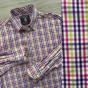 Maker & Co Medium Gingham Purple Yellow PinkLong Sleeve Shirt  Plaid 100% Cotton